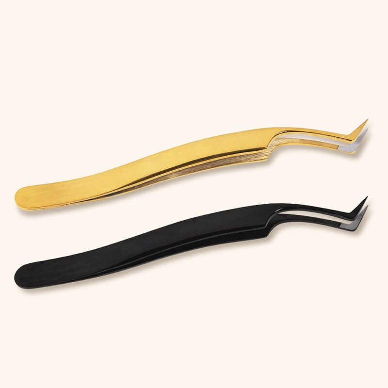 Eyelash Fiber Tip Tweezers - Gold & Black Pair