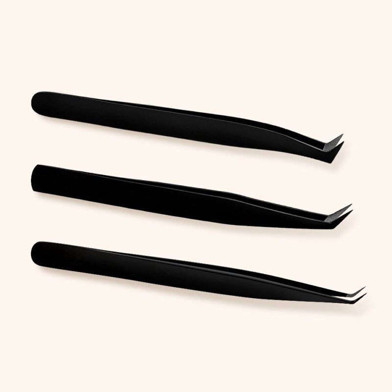Eyelash Fiber Tip Tweezers - Black Trio